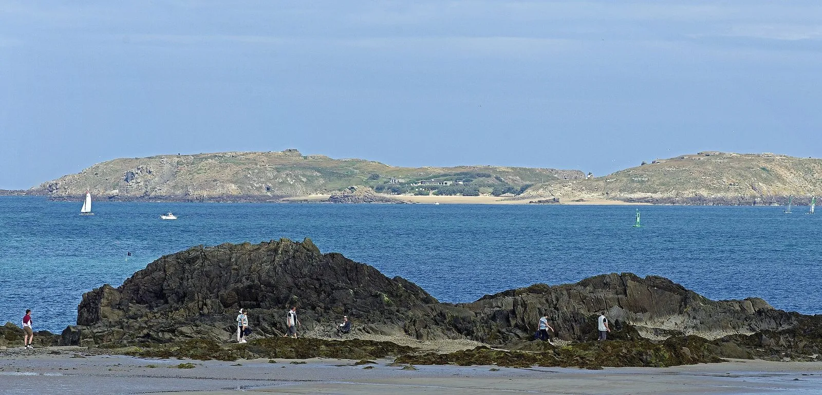 Cézembre island on the horizon, seen from the Sillon causeway in Saint-Malo