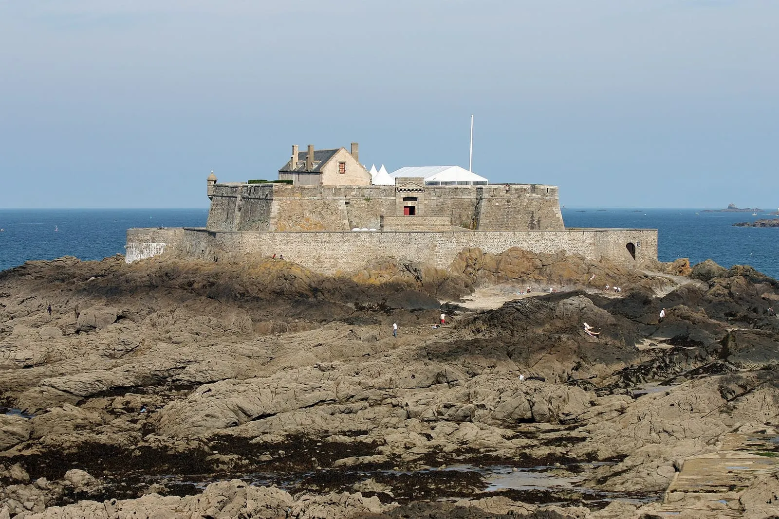 Fort National standing on the uncovered foreshore at low tide