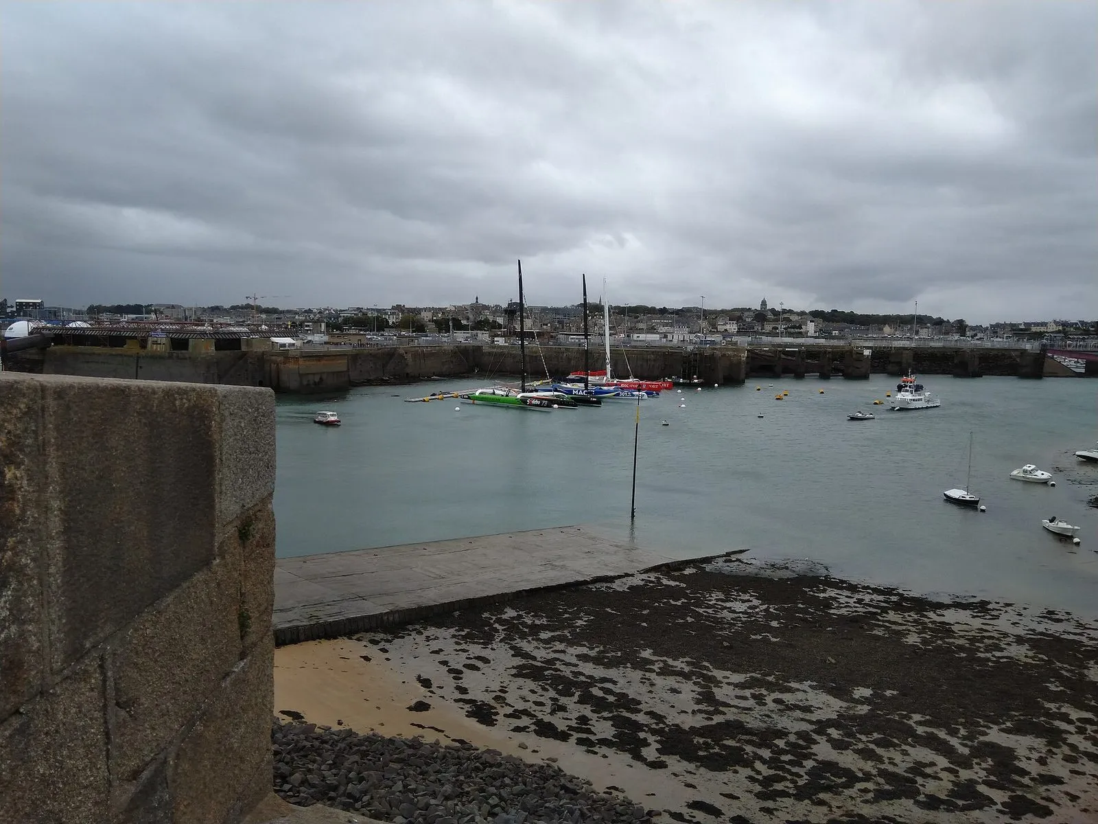 Racing trimarans moored in the docks at Saint-Malo