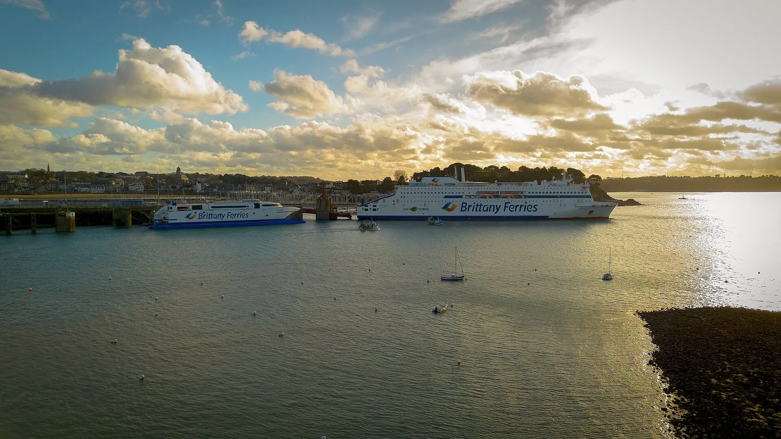 Two Brittany Ferries ships berthed at the Naye ferry terminal in St Malo